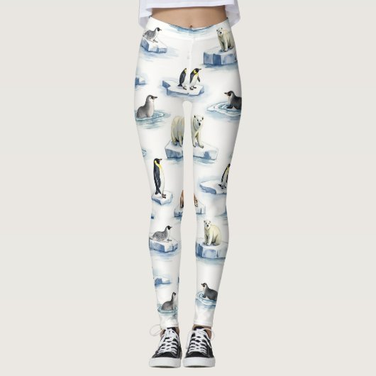 Nordpol Tiere Nahtloses Muster Leggings (Vorderseite)