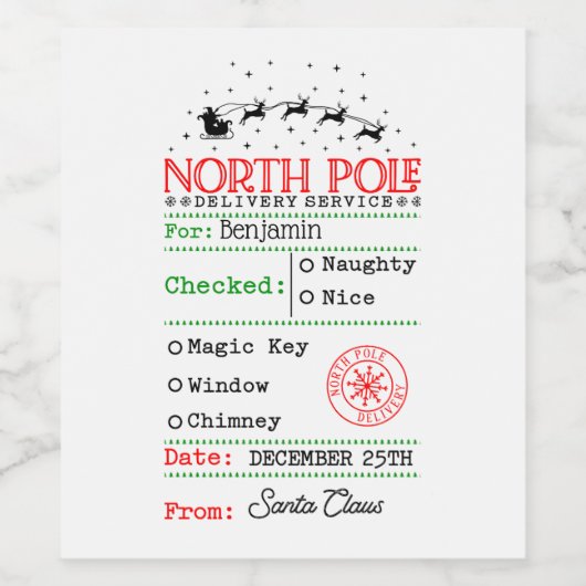 Nordpol Weihnachten Personalisiert Weinetikett (Einzelnes Label)