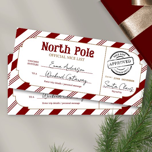 Nordpol-Weihnachtsgeschenkgutschein Nice List Tick