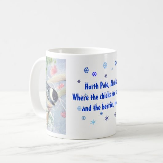 Nordpolchickadee-Tasse mit Text Kaffeetasse (Vorderseite Links)