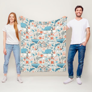 Nordsee-niedliches Gekritzel-Muster Fleecedecke