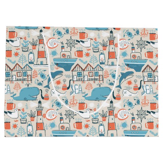 Nordsee-niedliches Gekritzel-Muster Große Geschenktüte (Rückseite)