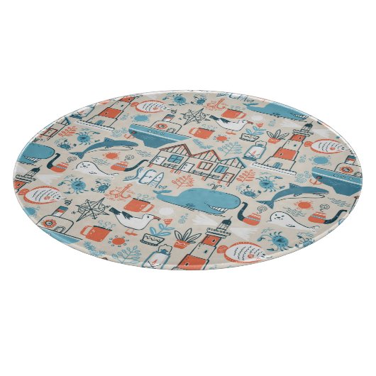 Nordsee-niedliches Gekritzel-Muster Schneidebrett (Ecke)