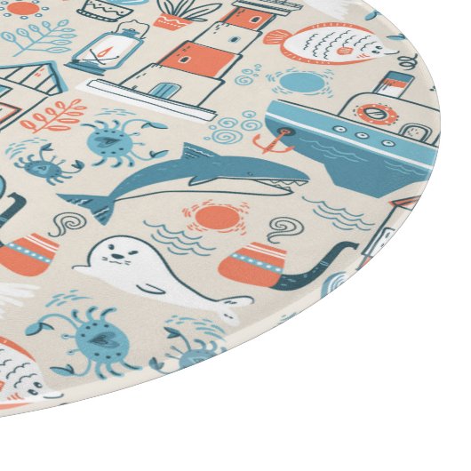 Nordsee-niedliches Gekritzel-Muster Schneidebrett (Ecke)