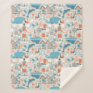 Nordsee-niedliches Gekritzel-Muster Sherpadecke