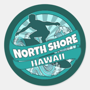 Nordufer-Hawaii aquamarine Surfer-Logoaufkleber Runder Aufkleber