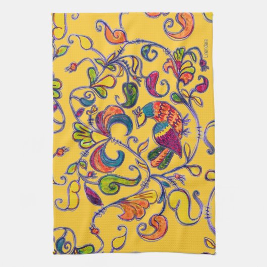 Nordvogel auf Gelb Geschirrtuch (Vertikal)