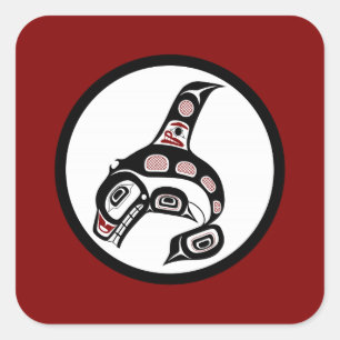 Nordwest-Pazifikküste Haida-Kunst Schwertwal Quadratischer Aufkleber