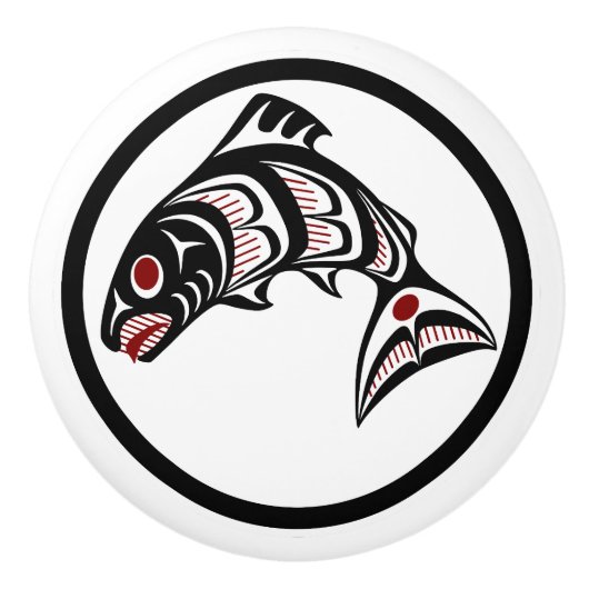 Nordwestpazifikküste Haida art Salmon Keramikknauf (Vorderseite)