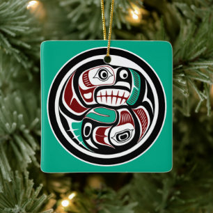 Nordwestpazifikküste Otter jagt Lachs Keramikornament