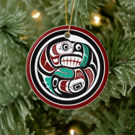 Nordwestpazifikküste Otter verfolgt Lachs Keramik Ornament