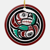 Nordwestpazifikküste Otter verfolgt Lachs Keramik Ornament (Hinten)