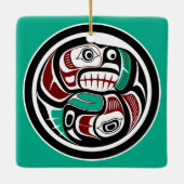 Nordwestpazifikküste Otter verfolgt Lachs Keramikornament (Rückseite)