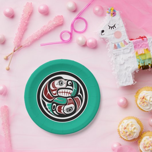 Nordwestpazifikküste Otter verfolgt Lachs Pappteller (Party)