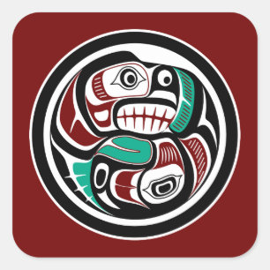 Nordwestpazifikküste Otter verfolgt Lachs Quadratischer Aufkleber