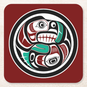 Nordwestpazifikküste Otter verfolgt Lachs Rechteckiger Pappuntersetzer