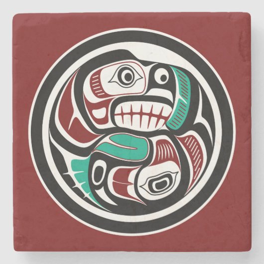 Nordwestpazifikküste Otter verfolgt Lachs Steinuntersetzer (Vorderseite)