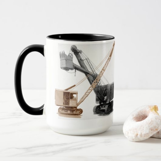 Nordwestschaufel-und Kran-Vintage Ausrüstung Tasse (Mit Donut)