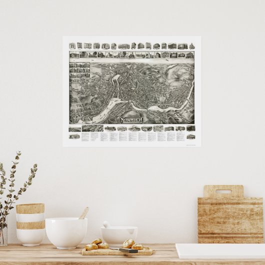 Nordwich CT Panoramic Karte - 1912 Poster (Küche)