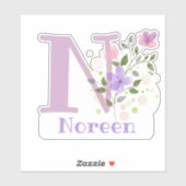 Noreen & Initial mit Blumendesign benennen Aufkleber (Blatt)