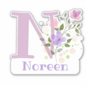 Noreen & Initial mit Blumendesign benennen Aufkleber (Vorderseite)