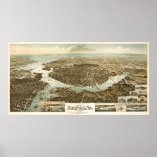 Norfolk Birdseye Karte - 1892 (Wellge) BigMapBlog Poster