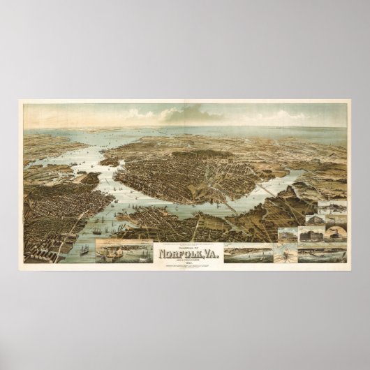 Norfolk Birdseye Karte - 1892 (Wellge) BigMapBlog Poster (Vorne)