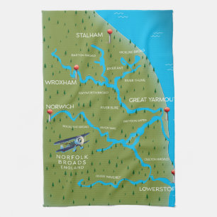 Norfolk Broads England Map. Geschirrtuch