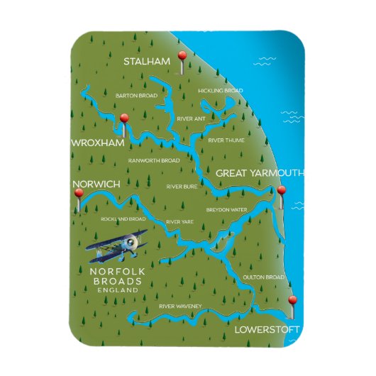 Norfolk Broads England Map. Magnet (Vertikal)