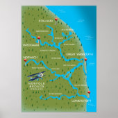 Norfolk Broads England Map. Poster (Vorne)