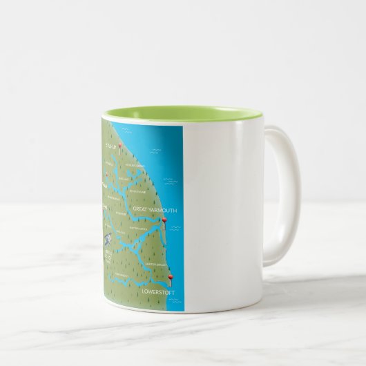 Norfolk Broads England Map. Zweifarbige Tasse (VorderseiteRechts)