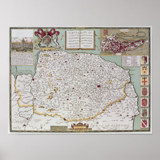 Norfolk, eingraviert von Jodocus Hondius Poster (Vorne)