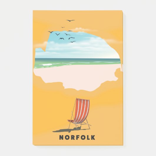 Norfolk Map illustriertes Reiseplakat Post-it Klebezettel (Vorderseite)