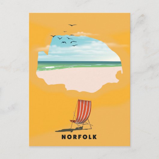 Norfolk Map illustriertes Reiseplakat Postkarte (Vorderseite)