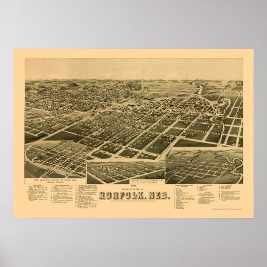 Norfolk, NE Panorama Karte - 1889 Poster (Vorne)