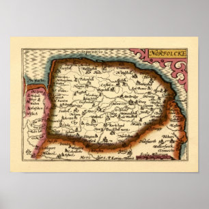 Norfolk "Norfolcke" Landkreis England Old Atlas Ma Poster