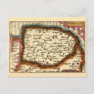 Norfolk "Norfolcke" Landkreis England Old Atlas Ma Postkarte