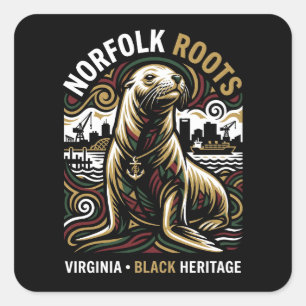 Norfolk Roots Seelöwe Afroamerikanisches maritimes Quadratischer Aufkleber