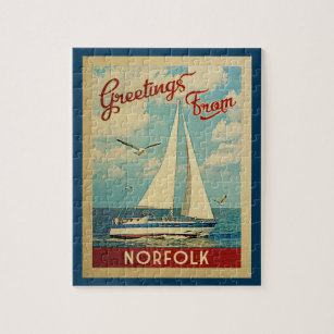 Norfolk Sailboat Vintage Travel Virginia Puzzle