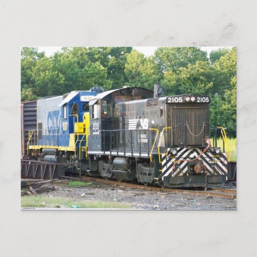 Norfolk Southern SW- 1001 2105 & CSX 1537 Postkarte (Vorderseite)