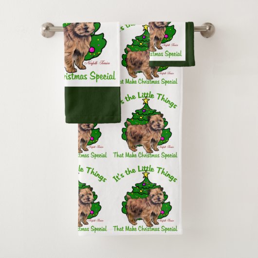 Norfolk Terrier Christmas Badhandtuch Set (Insitu)