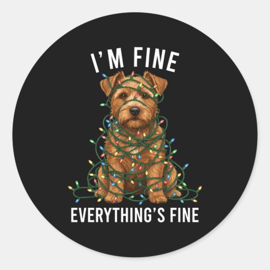 Norfolk Terrier Christmas I'm Fine Everything Is F Runder Aufkleber (Vorderseite)