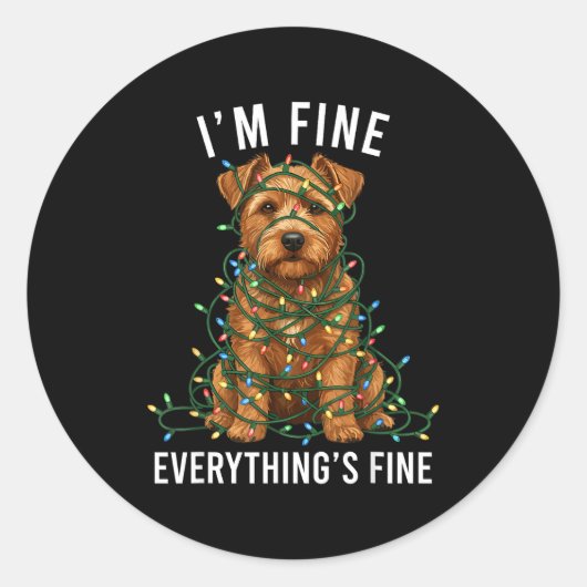 Norfolk Terrier Christmas I'm Fine Everything Is F Runder Aufkleber (Vorderseite)