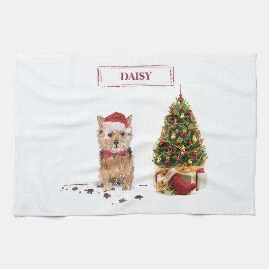 Norfolk Terrier Funny Christmas Dog mit Baum Geschirrtuch (Horizontal)