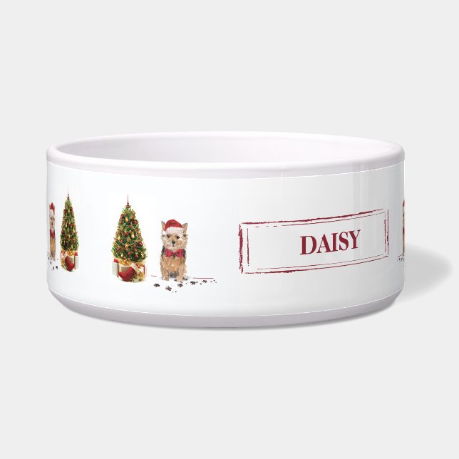 Norfolk Terrier Funny Christmas Dog mit Baum Napf (Links)