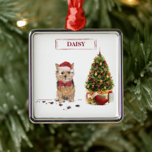 Norfolk Terrier Funny Christmas Dog mit Baum Ornament Aus Metall