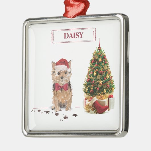 Norfolk Terrier Funny Christmas Dog mit Baum Ornament Aus Metall (Links)