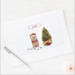 Norfolk Terrier Funny Christmas Dog mit Baum Rechteckiger Aufkleber<br><div class="desc">Bereit für Spaß? Dieser niedliche Norfolk Terrier Hund sitzt für die Ferienzeit neben einem dekorierten Baum. Schicken Sie dieses Geschenk für ein paws-erfreulich Weihnachten.</div>