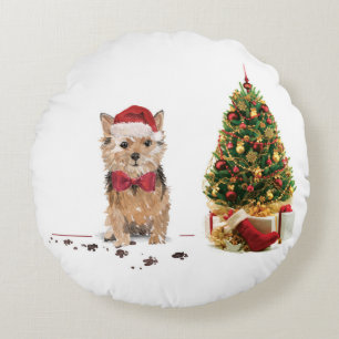 Norfolk Terrier Funny Christmas Dog mit Baum Rundes Kissen