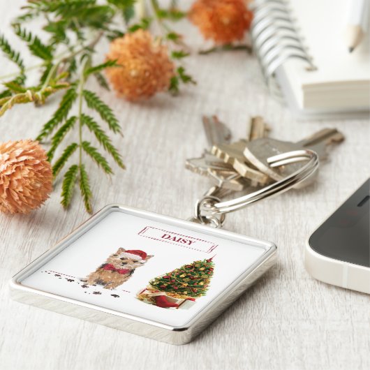 Norfolk Terrier Funny Christmas Dog mit Baum Schlüsselanhänger (Seite)